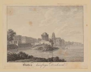 Der geplante Goethe-Tempel auf einer Maininsel.