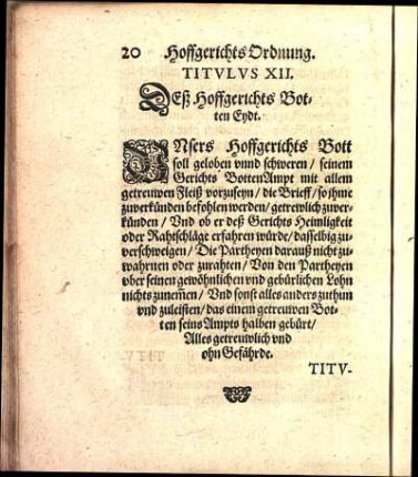 Titvlvs XII. DEß Hoffgerichts Botten Eydt.