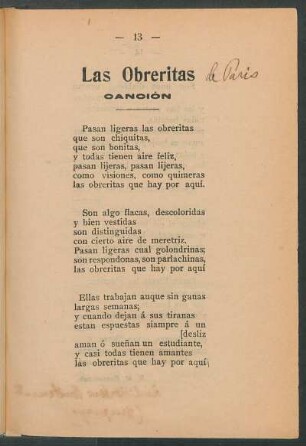 Las obreritas : Canción