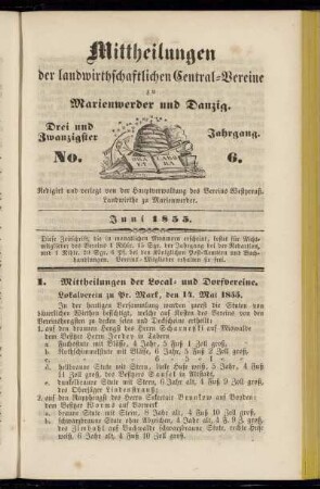 Drei und Zwanzigster Jahrgang. No. 6. Juni 1855.