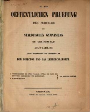 Vorbemerkungen zu einer Parallel-Syntax der Casus im Deutschen, Griechischen u. Lateinischen : (Aus dem Progr. des Gymnasiums zu Greifswald) 1854