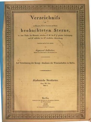 Verzeichniss der von Bradley, Piazzi, Lalande und Bessel beobachteten Sterne. 8. 1848
