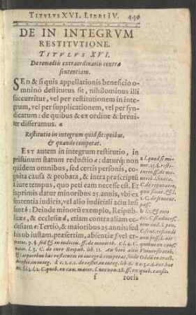 De In Integrum Restitutione. Titulus XVI.
