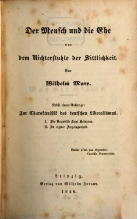Der Mensch und die Ehe vor dem Richterstuhle der Sittlichkeit