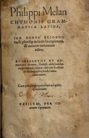 Philippi Melanchthonis Grammatica Latina