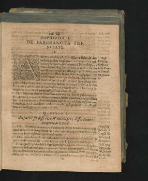 Disputatio I. De Sa[c]rosancta Trinitate