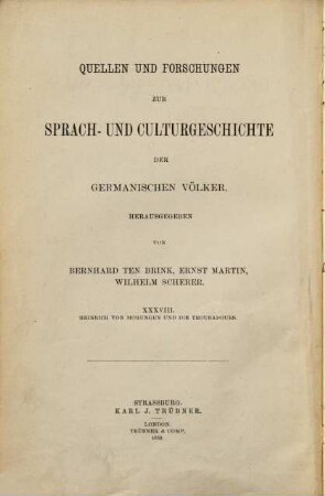 Heinrich von Morungen und die Troubadours : ein Beitrag zur Betrachtung des Verhältnisses zwischen deutschem und provenzalischem Minnesang