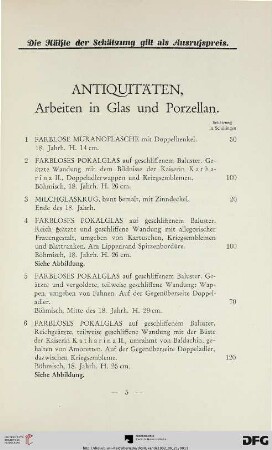 Antiquitäten, Arbeiten in Glas und Porzellan (Nr. 1-46)