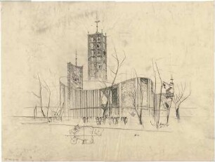 Gsaenger, Gustav; München, Sendlinger Tor Platz; Ev. Kirche St. Matthäus - Grundriss, Perspektive