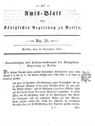 No 39, 21. November 1821