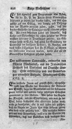 Der vollkommene Kameralist.