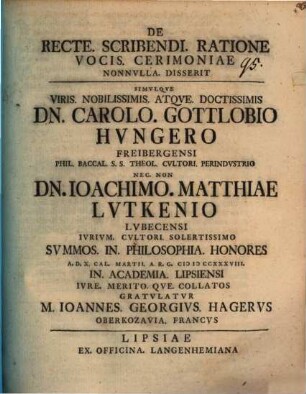 De recte scribendi ratione vocis Cerimoniae nonnvlla disserit