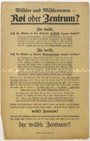 Aufruf der Zentrumspartei zur Wahl der Nationalversammlung 1919