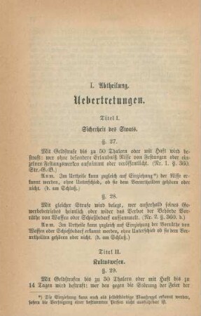 I. Abtheilung. Uebertretungen