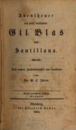 Abentheuer des wohl berühmten Gil Blas von Santillana : Mit Kupfern