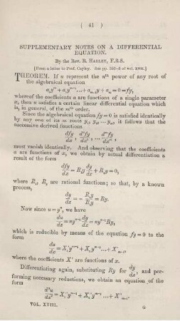 Supplementary notes on a differential equation.