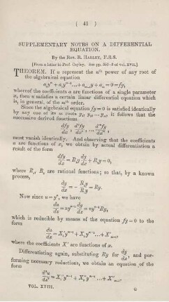Supplementary notes on a differential equation.
