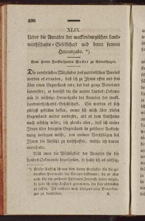 XLIX. Ueber die Annalen der mecklenburgischen Landwirthschafts-Gesellschaft und deren fernere Herausgabe