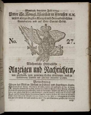 No. 27. Montags, den 8ten Julii, 1754.