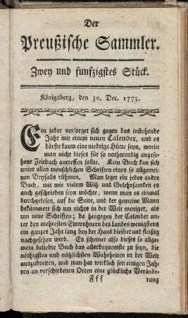 Zwey und funfzigstes Stück. Königsberg, den 30. Dec. 1773.