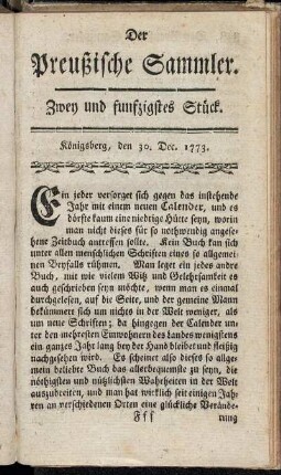 Zwey und funfzigstes Stück. Königsberg, den 30. Dec. 1773.