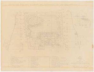 Gartenanlagen und Gärten Wohngebiet Burgfeld, Neviges: Garten Dr. Sondhauss, Pestalozzistr. 10: Grundriss mit Bepflanzungsplan, Schnitte 1:100