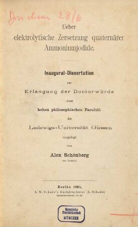 Ueber elektrolytische Zersetzung quaternärer Ammoniumjodide ...