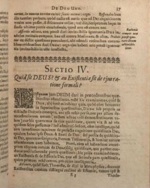 Sectio IV. Quid sit DEUS? & an Existentia sit de ejus ratione formali?
