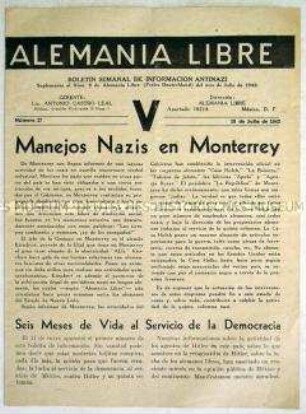 Beilage der Exil-Zeitung "Alemania libre" u.a. über dt. Firmen unter NS-Leitung in Monterrey.