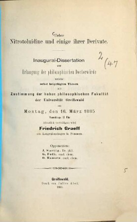 Ueber Nitrotoluidine und einige ihrer Derivate : Inaug.-Diss.