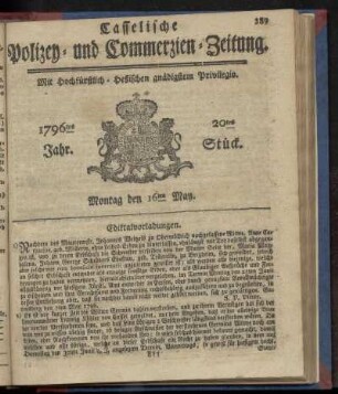 20tes Stueck, Montag den 16ten May. 1796