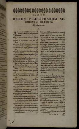 Index Rerum Præcipuarum, Secundum Ordinem Alphabeticum.
