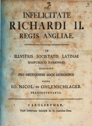 De infelicitate Richardi II. Regis Angliae