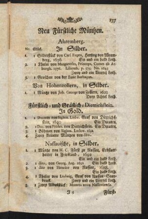 137-152, Neu Fürstliche Müntzen.