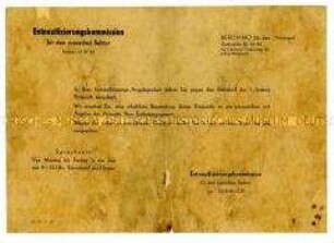 Amtliches Schreiben der Entnazifizierungskommission