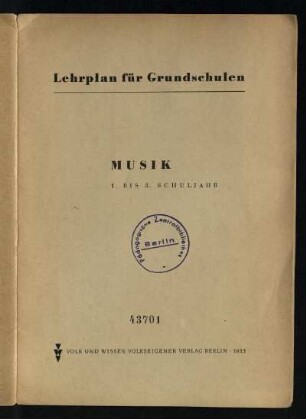1953: Musik : 1. bis 8. Schuljahr