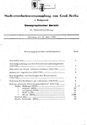 Nr. 63, 30. März 1948, Ordentliche Sitzung