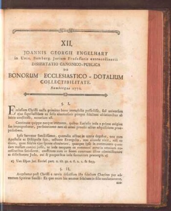 XII. Joannis Georgii Engelhart ... De Bonorum Ecclesiastico-Dotalium Collectibilitate