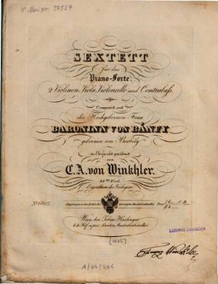 Sextett : für d. Piano-Forte, 2 Violinen, Viola, Violoncello u. Contrabaß ; 44. Werk