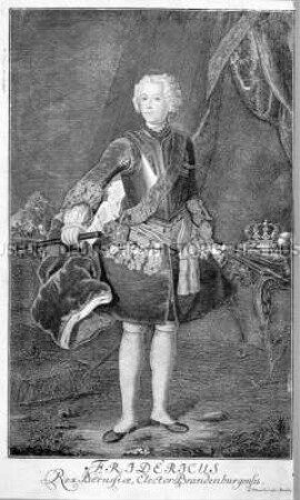 Standporträt des jungen Königs von Preußen - Friedrich II. mit Herrschaftsinsignien