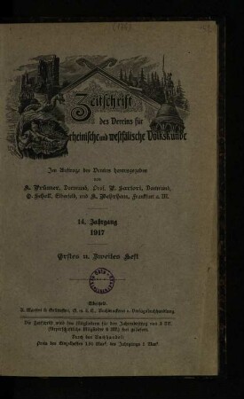 Zeitschrift des Vereins für Rheinische und Westfälische Volkskunde / 14. Jahrgang 1917