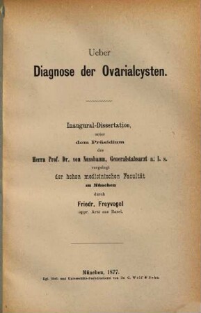 Über Diagnose der Ovarialcysten : Diss. inaug.
