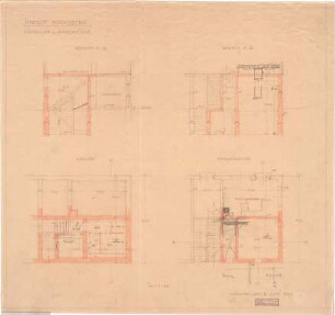 Littmann, Max; Bocksberg; Hofgut, Remisenbau - Eiskeller u. Waschküche (Grundriss Keller, Grundriss EG, Schnitte)