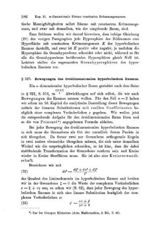 § 325. Bewegungen des dreidimensionalen hyperbolischen Raumes.