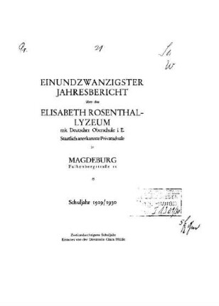 1929/30: Jahresbericht ... - 1929/30