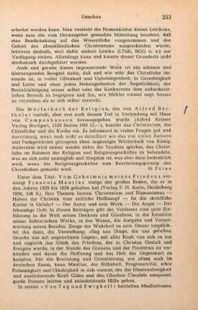 253 [Rezension] Mauriac, François, Vom Geheimnis meines Friedens