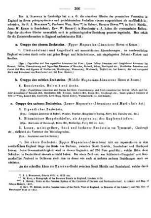 A. Die Zechsteinformation (Magnesian-Limestone) Englands stimmt im Allgemeinen mit der in Deutschland überein. Gliederung derselben