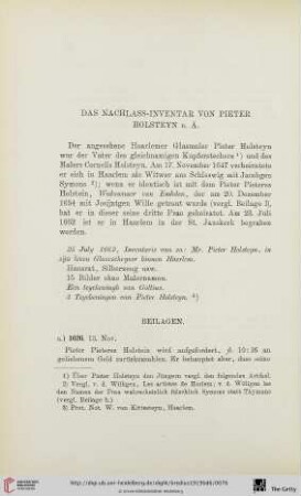 Das Nachlass-Inventar von Pieter Holsteyn d.Ä.