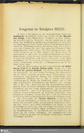 Ereignisse im Schuljahre 1892/93