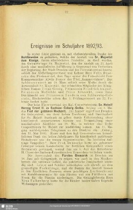 Ereignisse im Schuljahre 1892/93